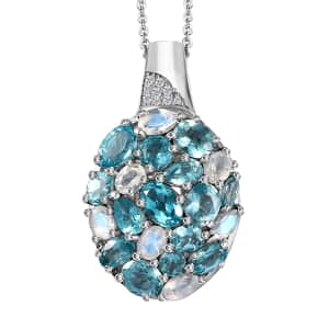 Betroka Blue Apatite and Multi Gemstone Pebbles Pendant Necklace 20 Inches in Rhodium Over Sterling Silver 5.70 ctw