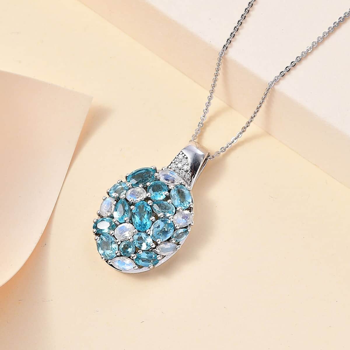 Betroka Blue Apatite and Multi Gemstone Pebbles Pendant Necklace 20 Inches in Rhodium Over Sterling Silver 5.70 ctw image number 1