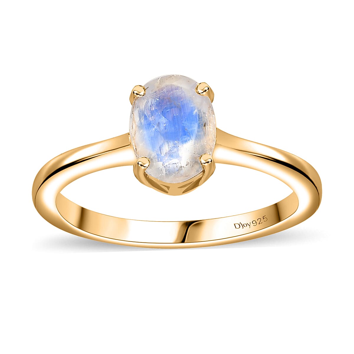 Moon Glow Moonstone Solitaire Stud Earrings, Ring (Size 5.0) and Pendant in 18K Vermeil Yellow Gold Over Sterling Silver 3.20 ctw