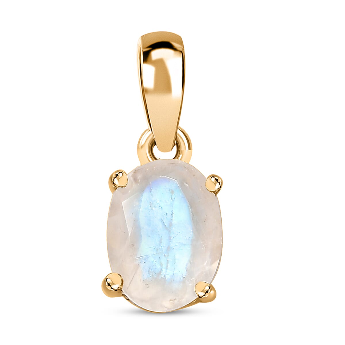 Moon Glow Moonstone Solitaire Stud Earrings, Ring (Size 5.0) and Pendant in 18K Vermeil Yellow Gold Over Sterling Silver 3.20 ctw