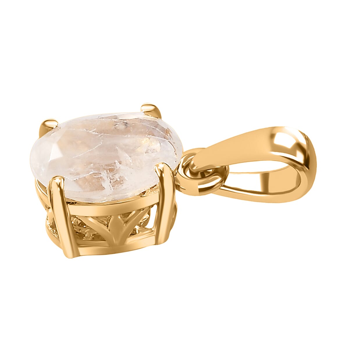 Moon Glow Moonstone Solitaire Stud Earrings, Ring (Size 5.0) and Pendant in 18K Vermeil Yellow Gold Over Sterling Silver 3.20 ctw