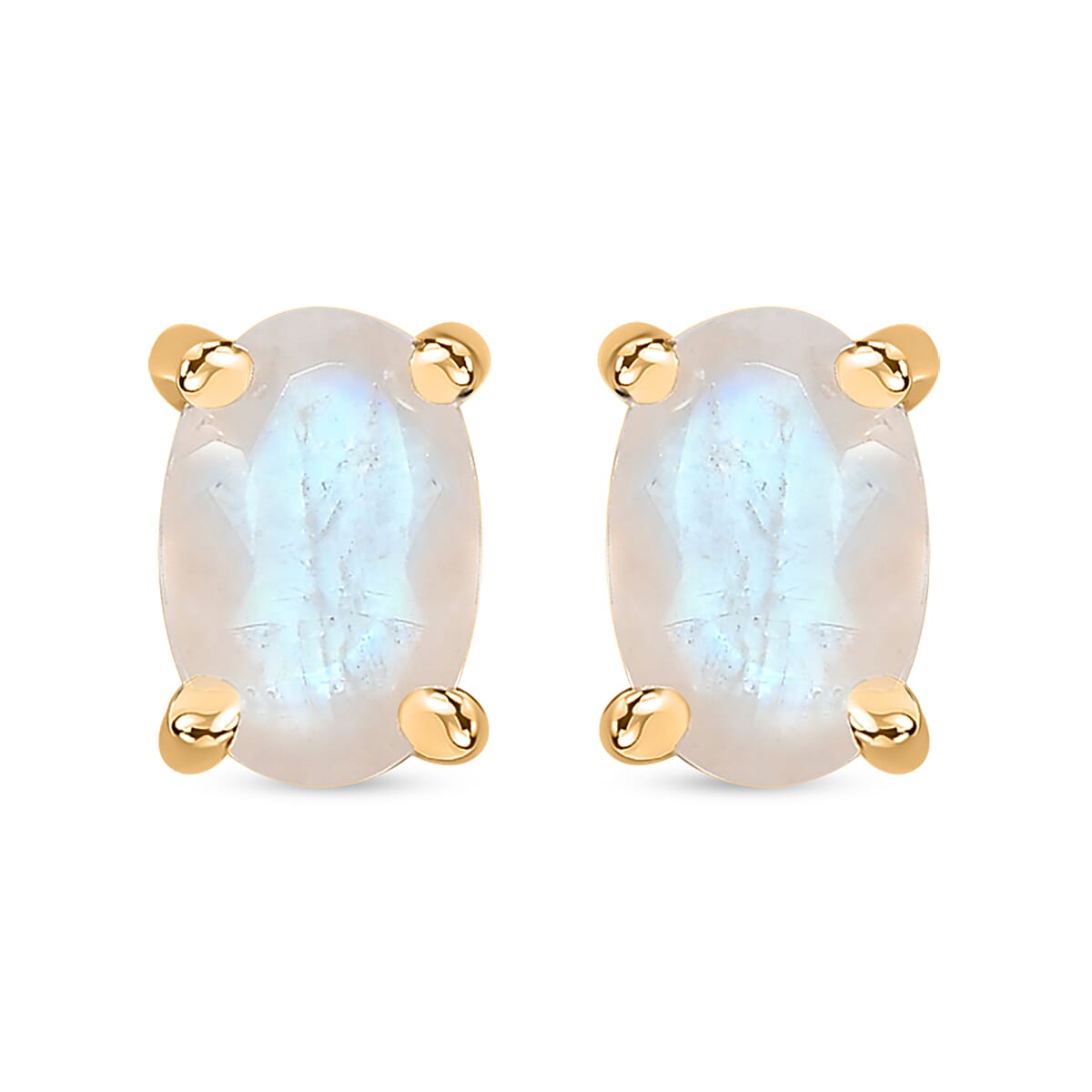 Moon Glow Moonstone Solitaire Stud Earrings, Ring (Size 5.0) and Pendant in 18K Vermeil Yellow Gold Over Sterling Silver 3.20 ctw