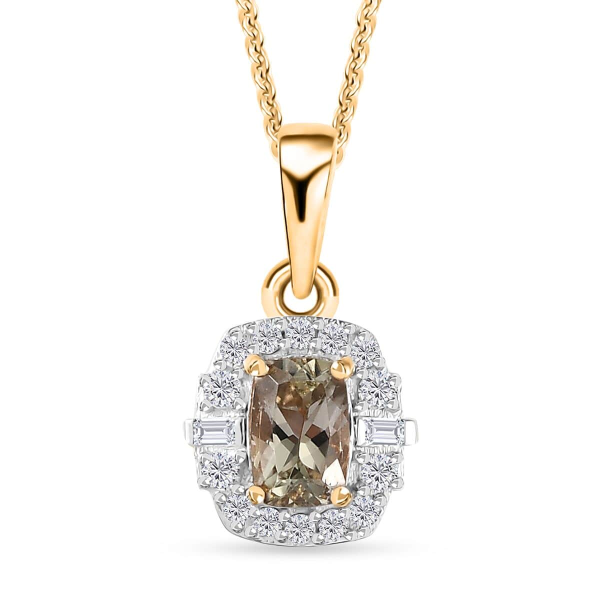 AAA Turkizite and White Zircon Halo Pendant Necklace 20 Inches in 18K Vermeil Yellow Gold Over Sterling Silver 0.90 ctw image number 0