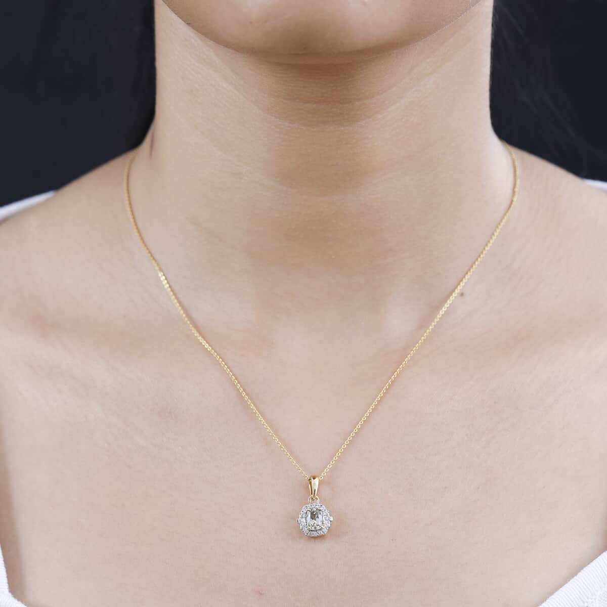 AAA Turkizite and White Zircon Halo Pendant Necklace 20 Inches in 18K Vermeil Yellow Gold Over Sterling Silver 0.90 ctw image number 2