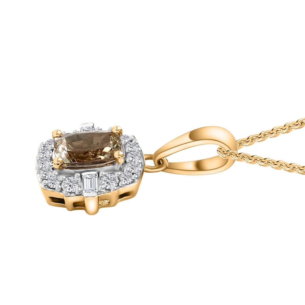 AAA Turkizite and White Zircon Halo Pendant Necklace 20 Inches in 18K Vermeil Yellow Gold Over Sterling Silver 0.90 ctw image number 3