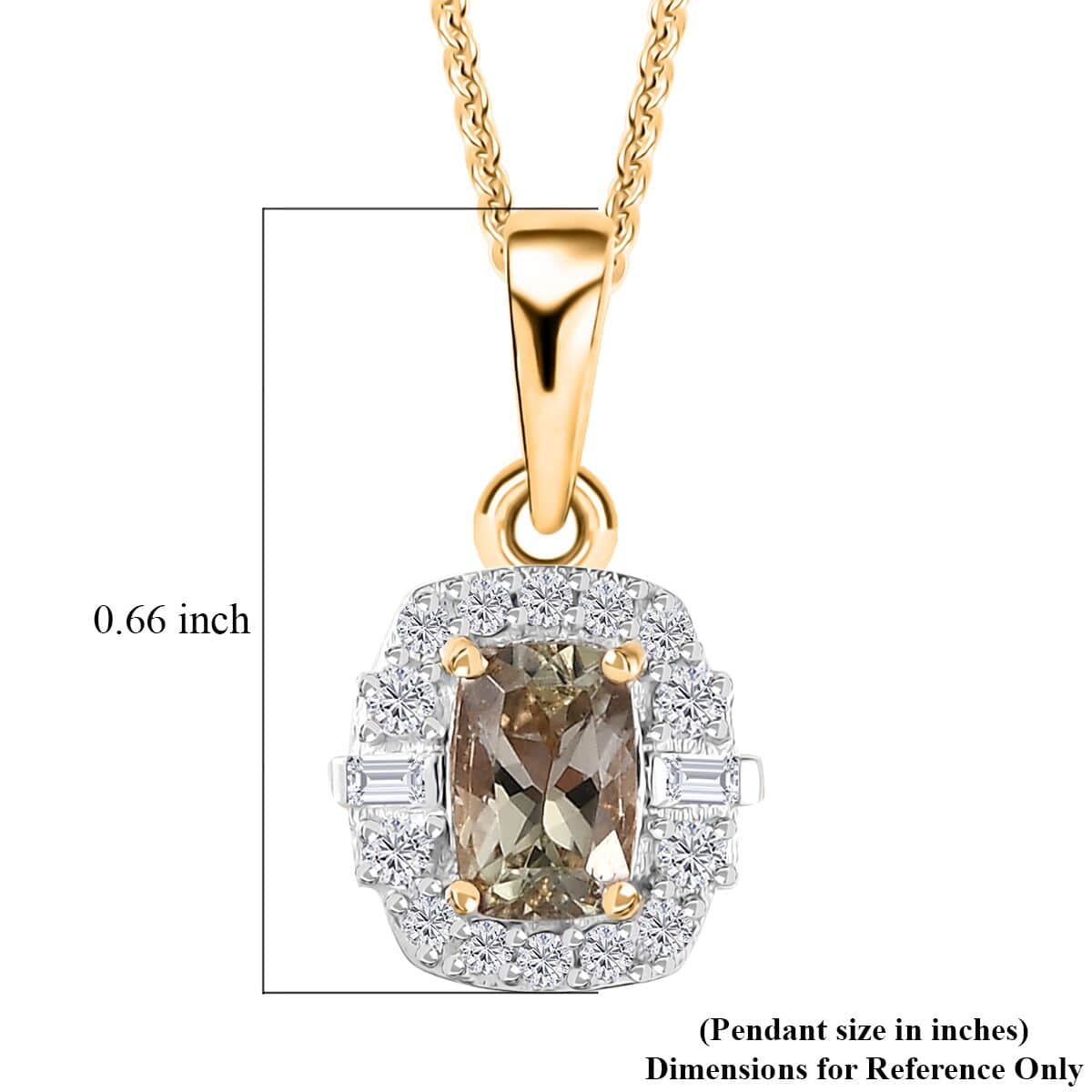 AAA Turkizite and White Zircon Halo Pendant Necklace 20 Inches in 18K Vermeil Yellow Gold Over Sterling Silver 0.90 ctw image number 6