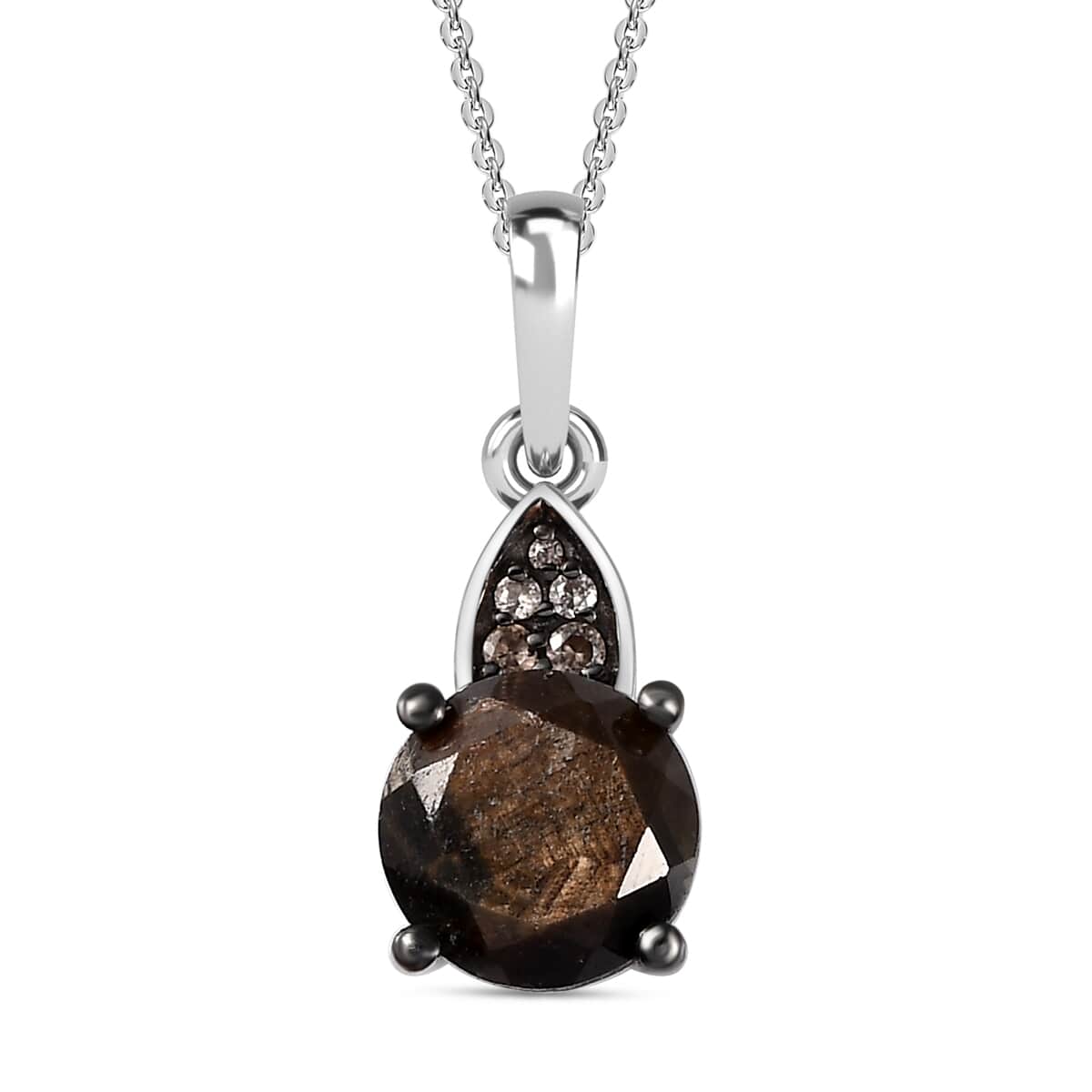 Zawadi Chocolate Sapphire and Champagne Zircon Ring (Size 5.0) and Pendant Necklace 20 Inches in Rhodium Over Sterling Silver 6.00 ctw image number 6