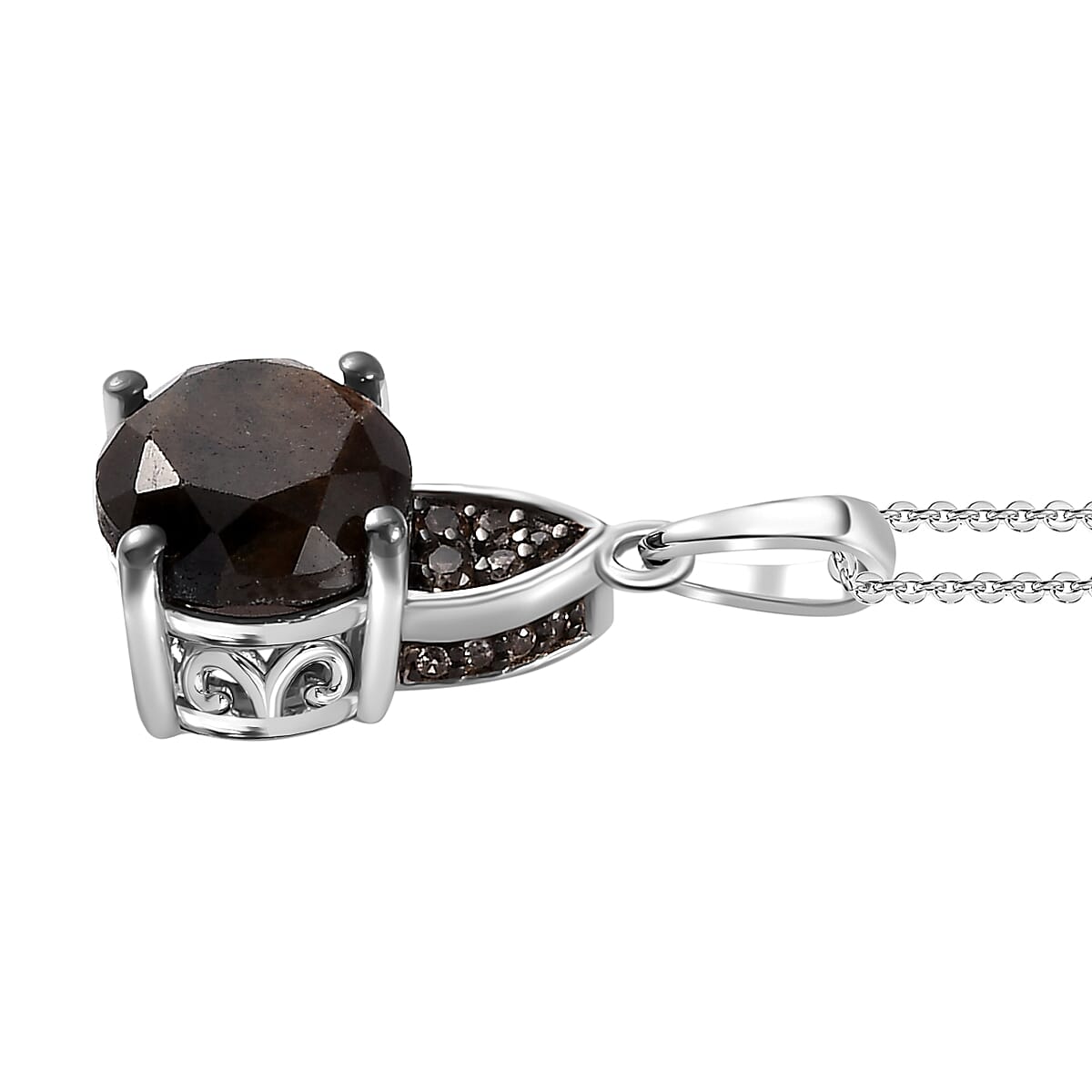 Zawadi Chocolate Sapphire and Champagne Zircon Ring (Size 5.0) and Pendant Necklace 20 Inches in Rhodium Over Sterling Silver 6.00 ctw
