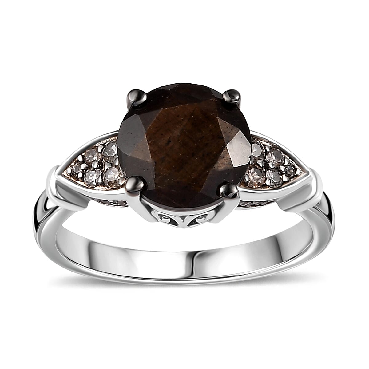 Zawadi Chocolate Sapphire and Champagne Zircon Ring (Size 6.0) and Pendant Necklace 20 Inches in Rhodium Over Sterling Silver 6.00 ctw image number 3