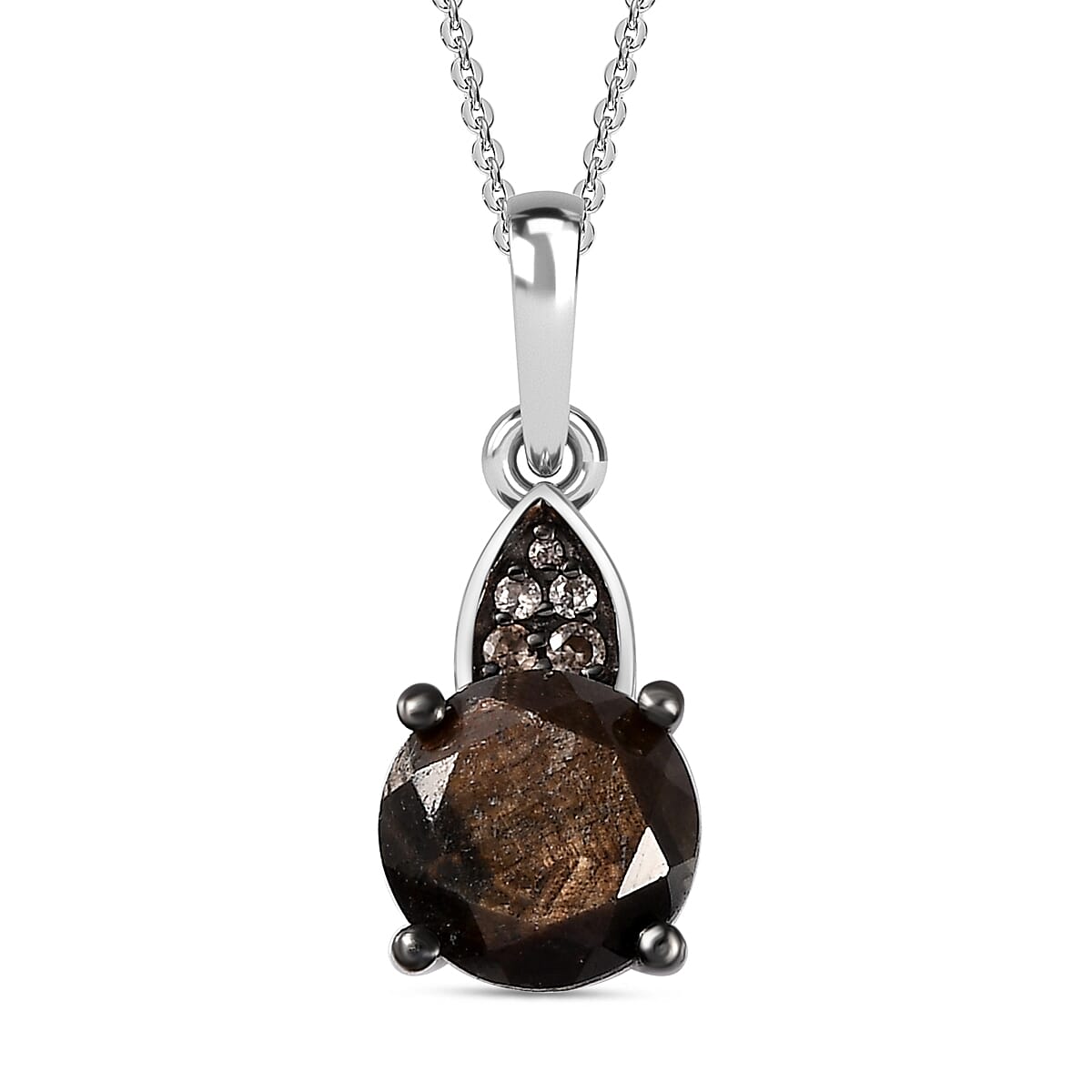 Zawadi Chocolate Sapphire and Champagne Zircon Ring (Size 6.0) and Pendant Necklace 20 Inches in Rhodium Over Sterling Silver 6.00 ctw image number 6