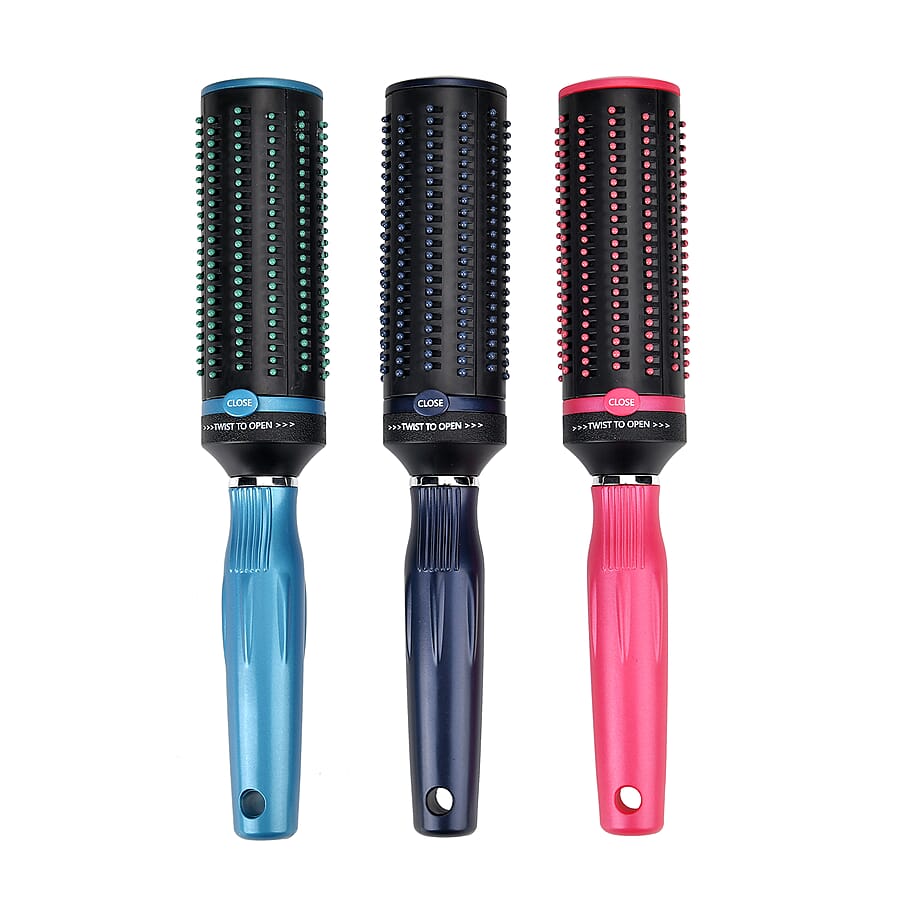 Set of 3 Portable Easy Clean Rotating Comb - Navy, Blue and Brown
