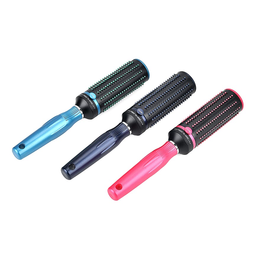 Set of 3 Portable Easy Clean Rotating Comb - Navy, Blue and Brown