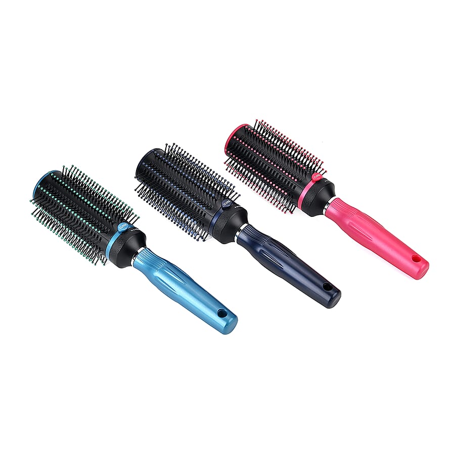 Set of 3 Portable Easy Clean Rotating Comb - Navy, Blue and Brown