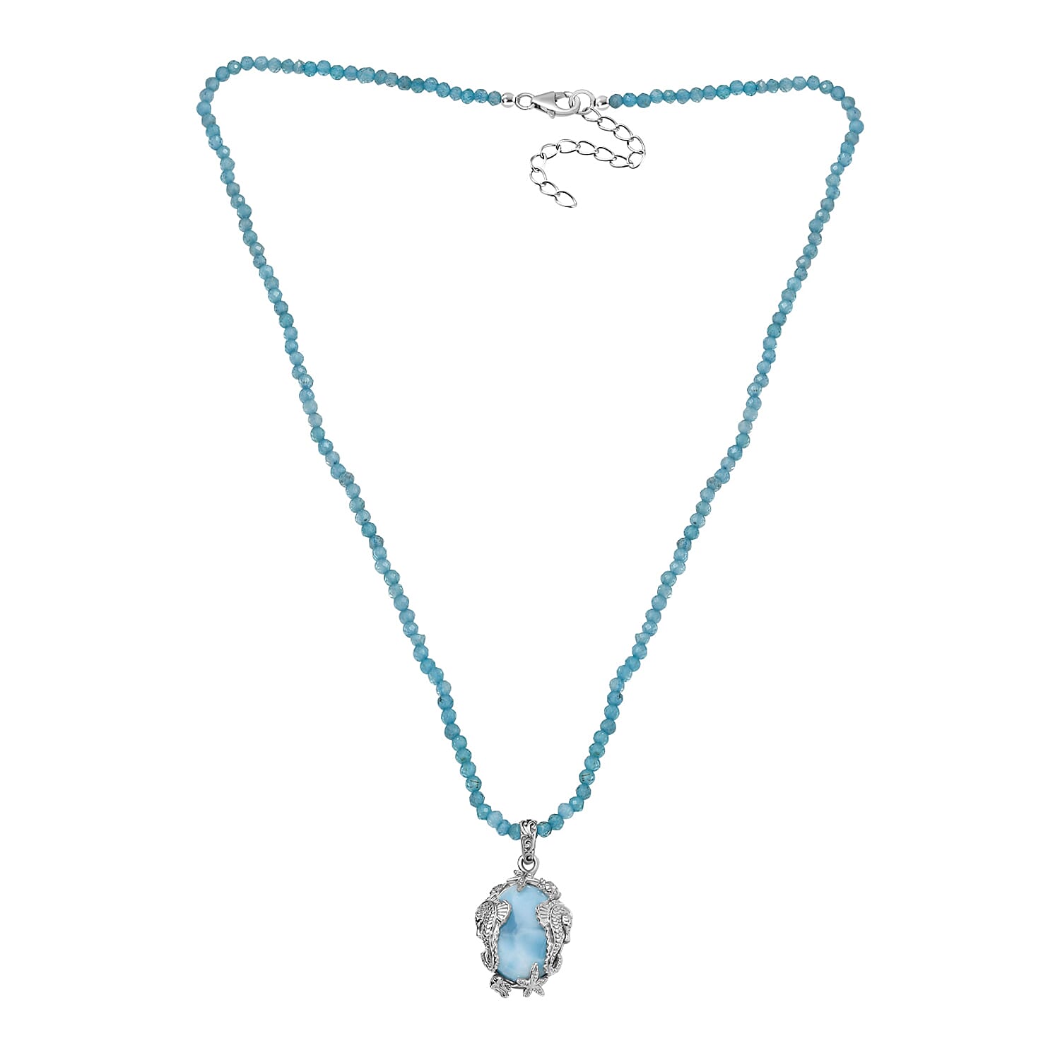Larimar Beads Pendant 44.00 ctw Necklace in Rhodium Over Sterling Silver 18 Inches