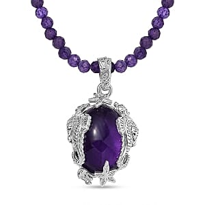 African Amethyst Beads Pendant 41.92 ctw Necklace in Rhodium Over Sterling Silver 18 Inches