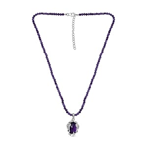 African Amethyst Beads Pendant 41.92 ctw Necklace in Rhodium Over Sterling Silver 18 Inches