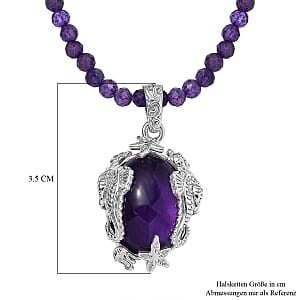 African Amethyst Beads Pendant 41.92 ctw Necklace in Rhodium Over Sterling Silver 18 Inches