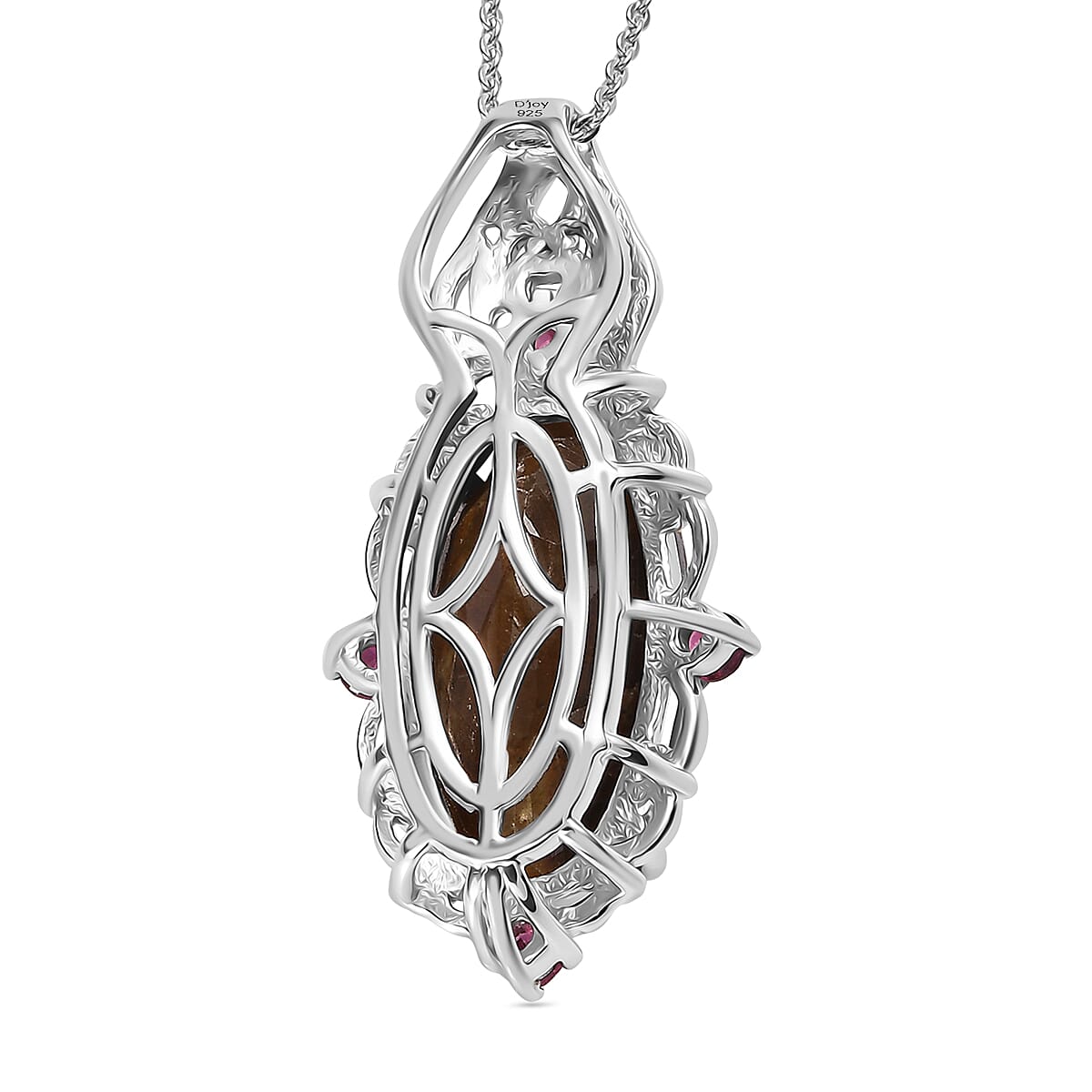 Checkerboard Cut Zawadi Chocolate Sapphire and Orissa Rhodolite Garnet Victorian Era Pendant Necklace 20 Inches in 18K Vermeil YG and Rhodium Over Sterling Silver 15.60 ctw