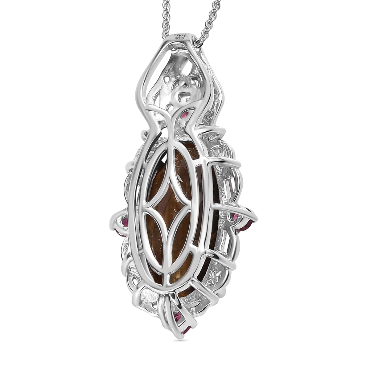 Checkerboard Cut Zawadi Chocolate Sapphire and Orissa Rhodolite Garnet Victorian Era Pendant Necklace 20 Inches in 18K Vermeil YG and Rhodium Over Sterling Silver 15.60 ctw image number 4