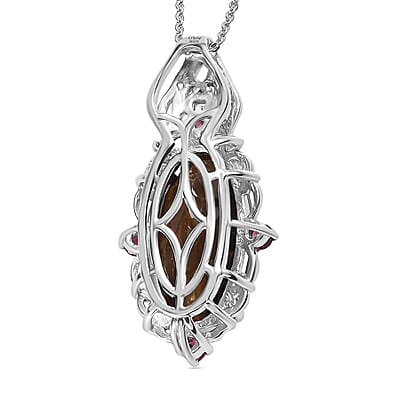 Checkerboard Cut Zawadi Chocolate Sapphire and Orissa Rhodolite Garnet Victorian Era Pendant Necklace 20 Inches in 18K Vermeil YG and Rhodium Over Sterling Silver 15.60 ctw