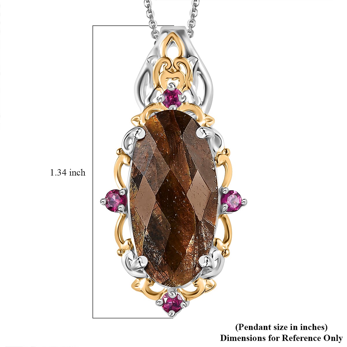 Checkerboard Cut Zawadi Chocolate Sapphire and Orissa Rhodolite Garnet Victorian Era Pendant Necklace 20 Inches in 18K Vermeil YG and Rhodium Over Sterling Silver 15.60 ctw
