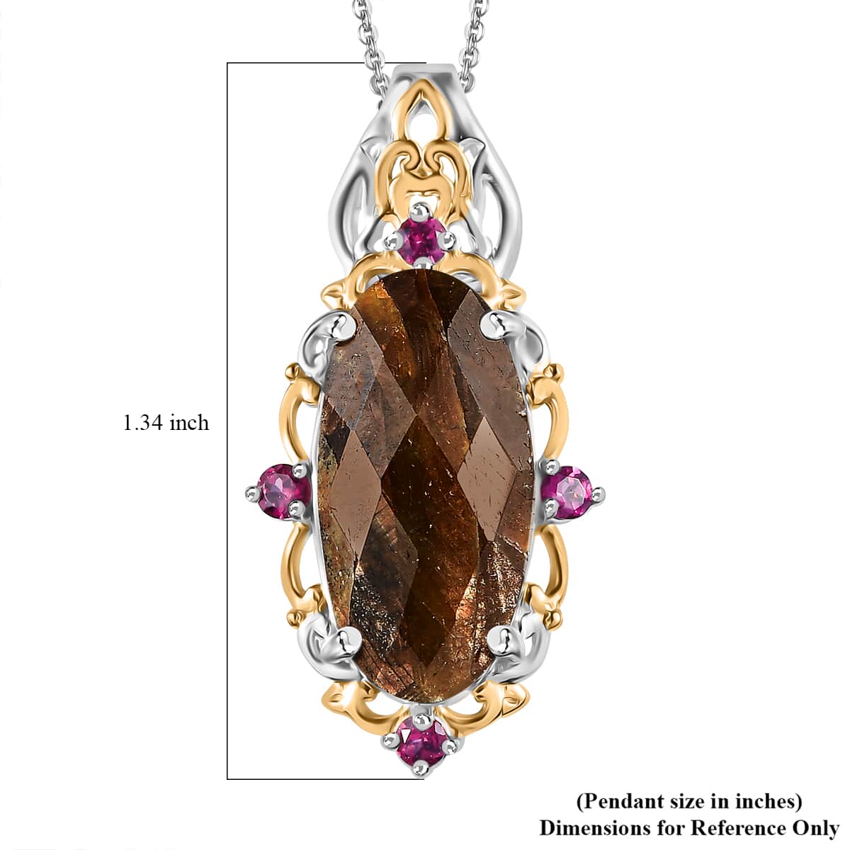 Checkerboard Cut Zawadi Chocolate Sapphire and Orissa Rhodolite Garnet Victorian Era Pendant Necklace 20 Inches in 18K Vermeil YG and Rhodium Over Sterling Silver 15.60 ctw image number 5