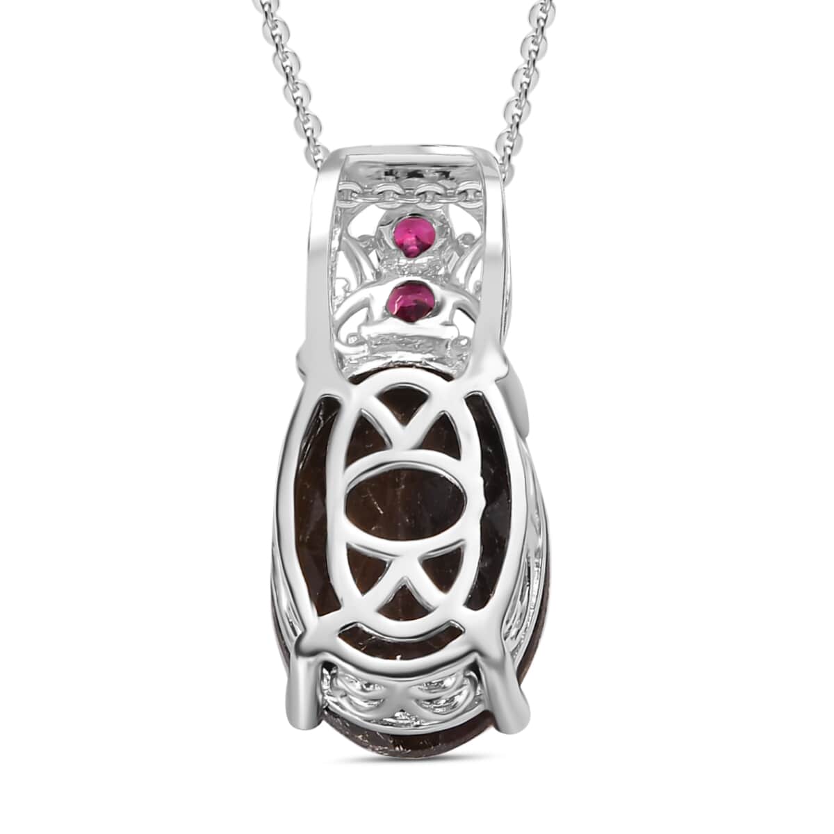 Zawadi Chocolate Sapphire and Orissa Rhodolite Garnet Pendant Necklace 20 Inches in 18K Vermeil YG and Rhodium Over Sterling Silver 8.65 ctw image number 4