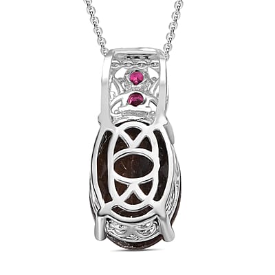 Zawadi Chocolate Sapphire and Orissa Rhodolite Garnet Pendant Necklace 20 Inches in 18K Vermeil YG and Rhodium Over Sterling Silver 8.65 ctw