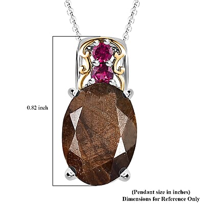 Zawadi Chocolate Sapphire and Orissa Rhodolite Garnet Pendant Necklace 20 Inches in 18K Vermeil YG and Rhodium Over Sterling Silver 8.65 ctw
