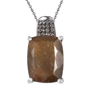 Zawadi Chocolate Sapphire and Champagne Zircon Pendant Necklace 20 Inches in Rhodium Over Sterling Silver 15.75 ctw