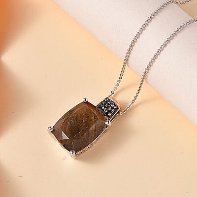 Zawadi Chocolate Sapphire and Champagne Zircon Pendant Necklace 20 Inches in Rhodium Over Sterling Silver 15.75 ctw