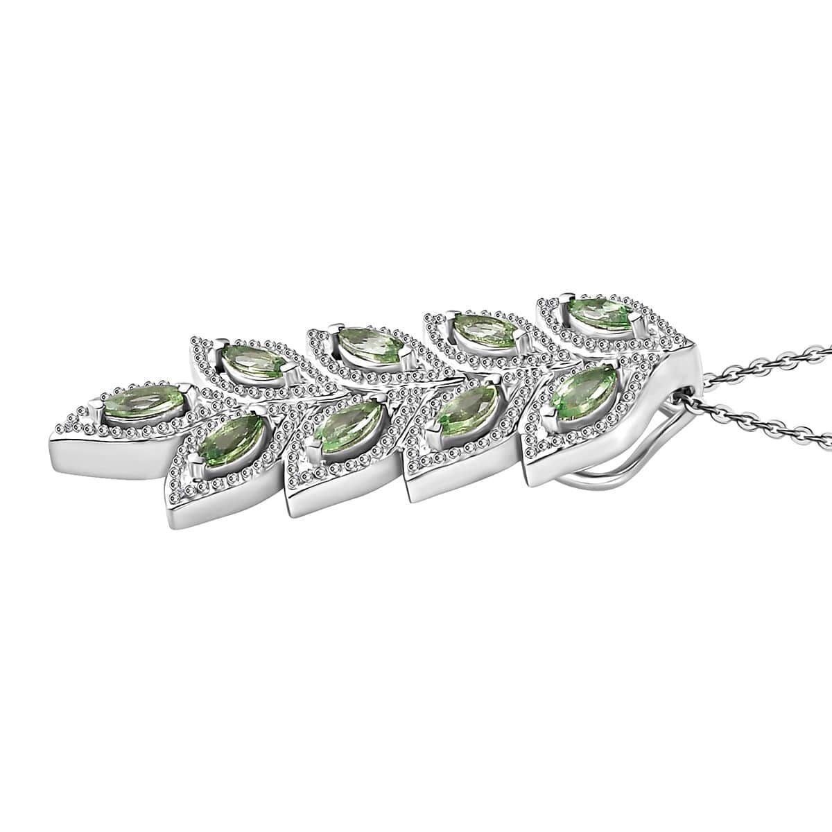 Brazilian Mint Garnet and White Zircon Leaf Pendant Necklace 20 Inches in Rhodium Over Sterling Silver 1.40 ctw image number 3