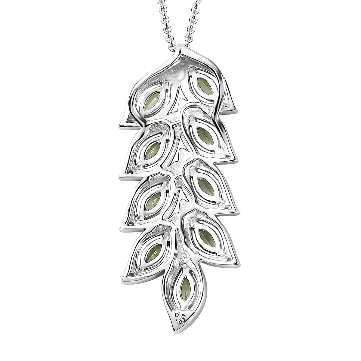 Brazilian Mint Garnet and White Zircon Leaf Pendant Necklace 20 Inches in Rhodium Over Sterling Silver 1.40 ctw