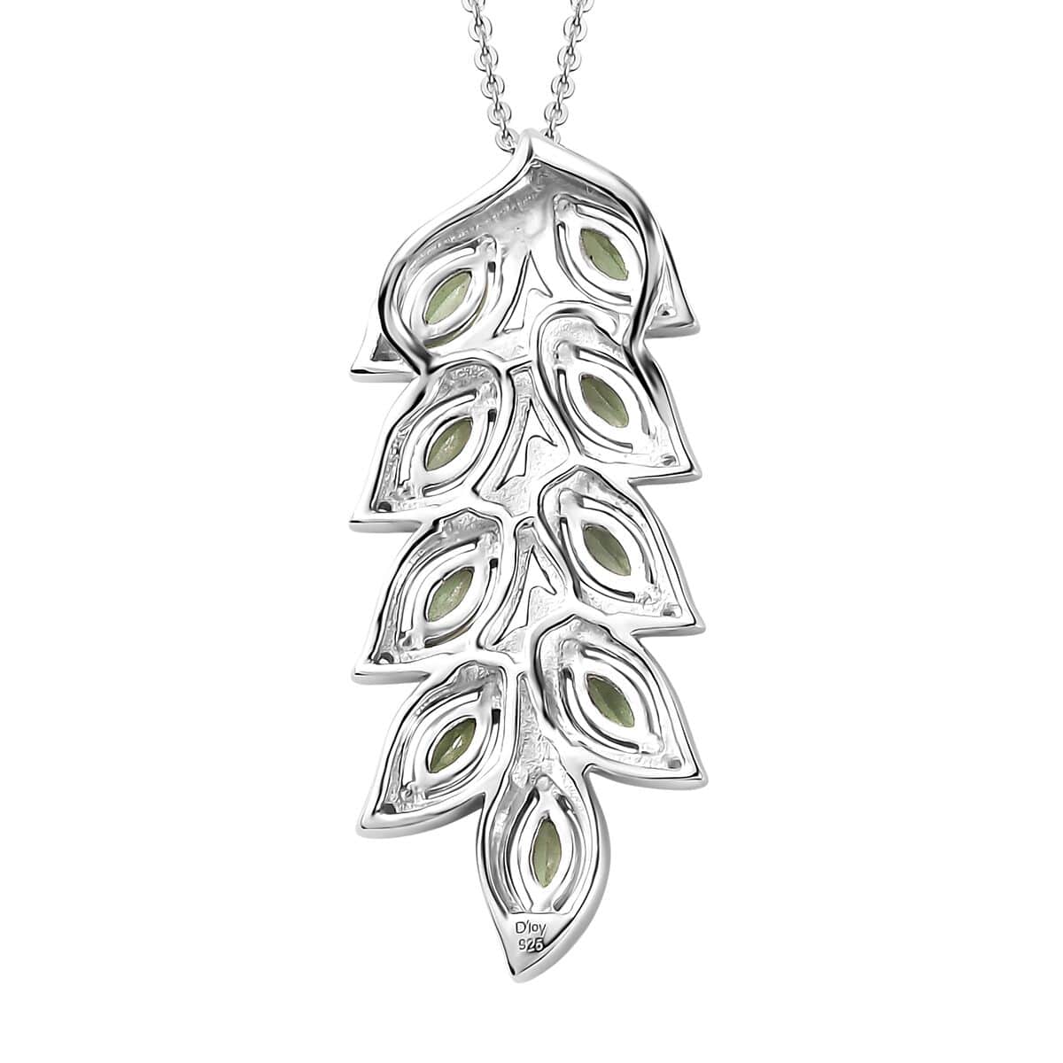 Brazilian Mint Garnet and White Zircon Leaf Pendant Necklace 20 Inches in Rhodium Over Sterling Silver 1.40 ctw image number 4