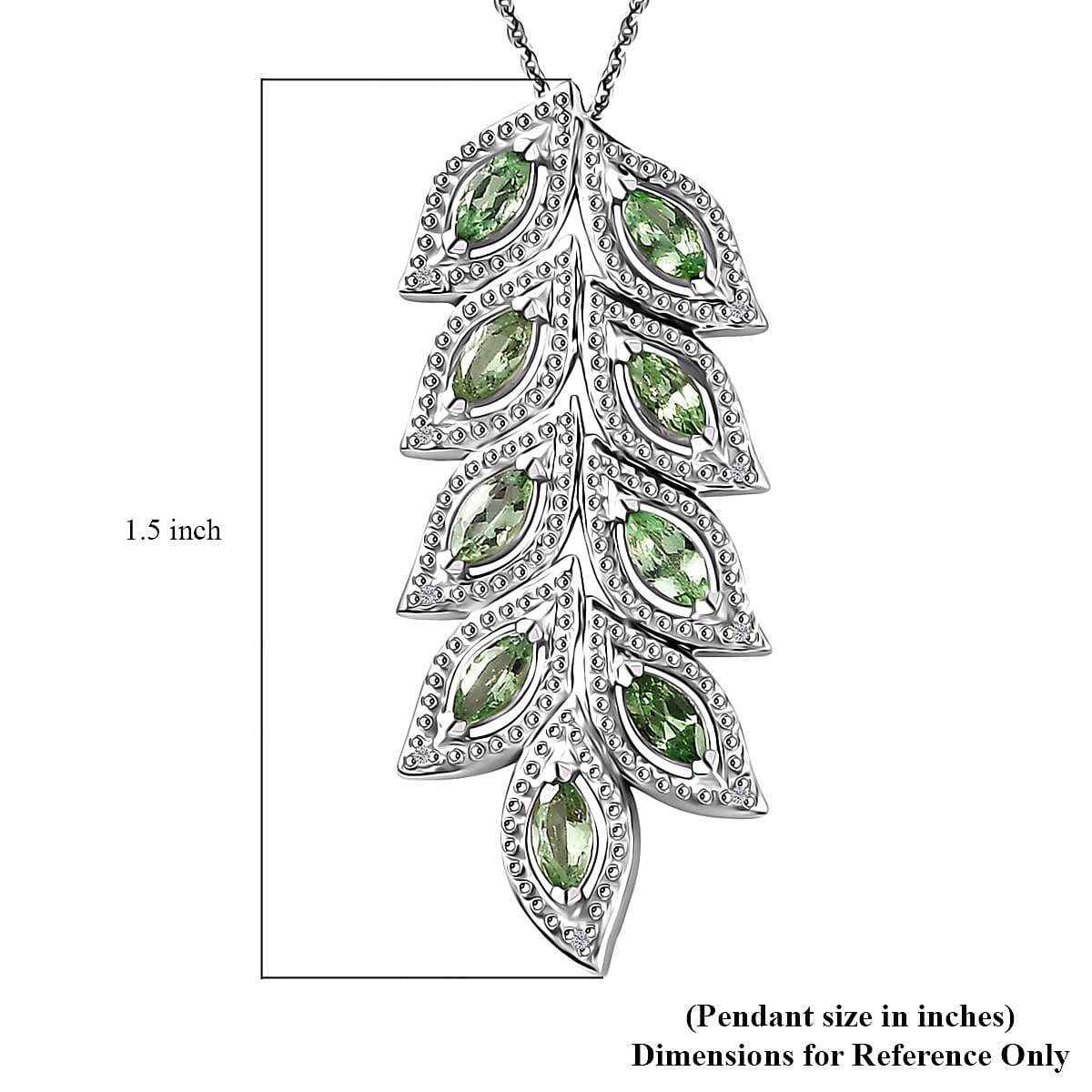 Brazilian Mint Garnet and White Zircon Leaf Pendant Necklace 20 Inches in Rhodium Over Sterling Silver 1.40 ctw
