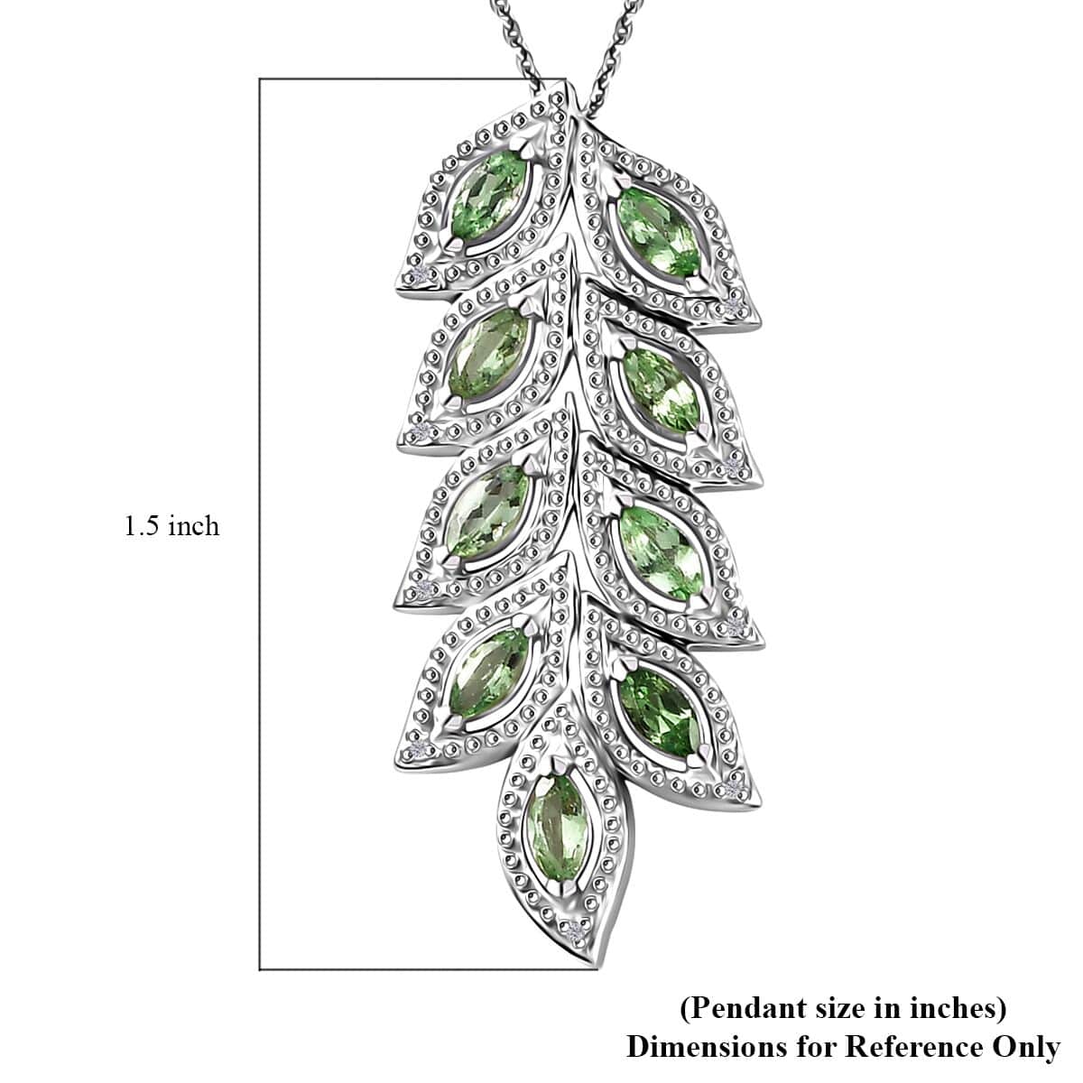 Brazilian Mint Garnet and White Zircon Leaf Pendant Necklace 20 Inches in Rhodium Over Sterling Silver 1.40 ctw image number 5