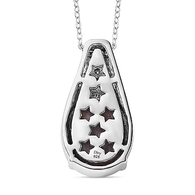 Indian Star Ruby and Moissanite Starry Night Pendant Necklace 20 Inches in Rhodium Over Sterling Silver 10.00 ctw