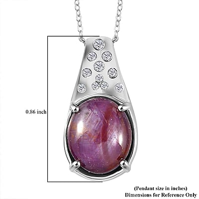 Indian Star Ruby and Moissanite Starry Night Pendant Necklace 20 Inches in Rhodium Over Sterling Silver 10.00 ctw
