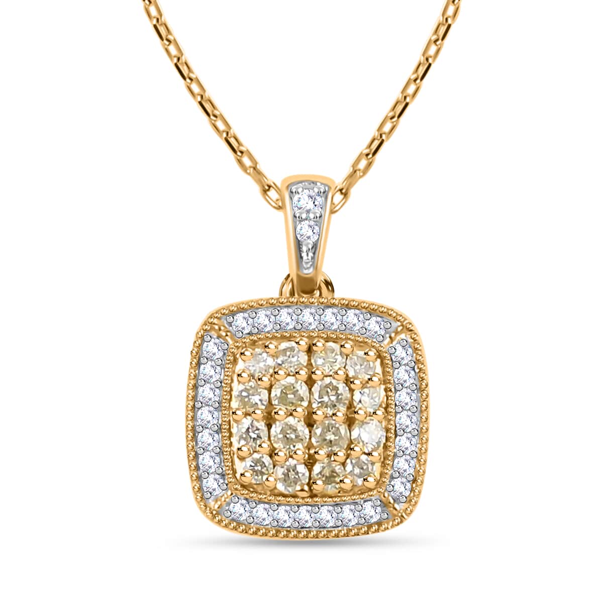Natural Yellow and White Diamond Pendant Necklace 18 Inches in Vermeil Yellow Gold Over Sterling Silver (Delivery in 10-12 Business Days) 0.50 ctw image number 0