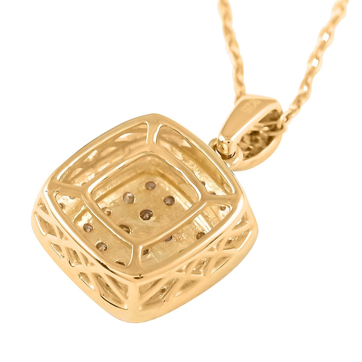 Natural Yellow and White Diamond Halo Pendant Necklace in Vermeil Yellow Gold Over Sterling Silver, Cluster Pendant Necklace, 18 Inch Necklace, Wedding Gift For Her 0.50 ctw