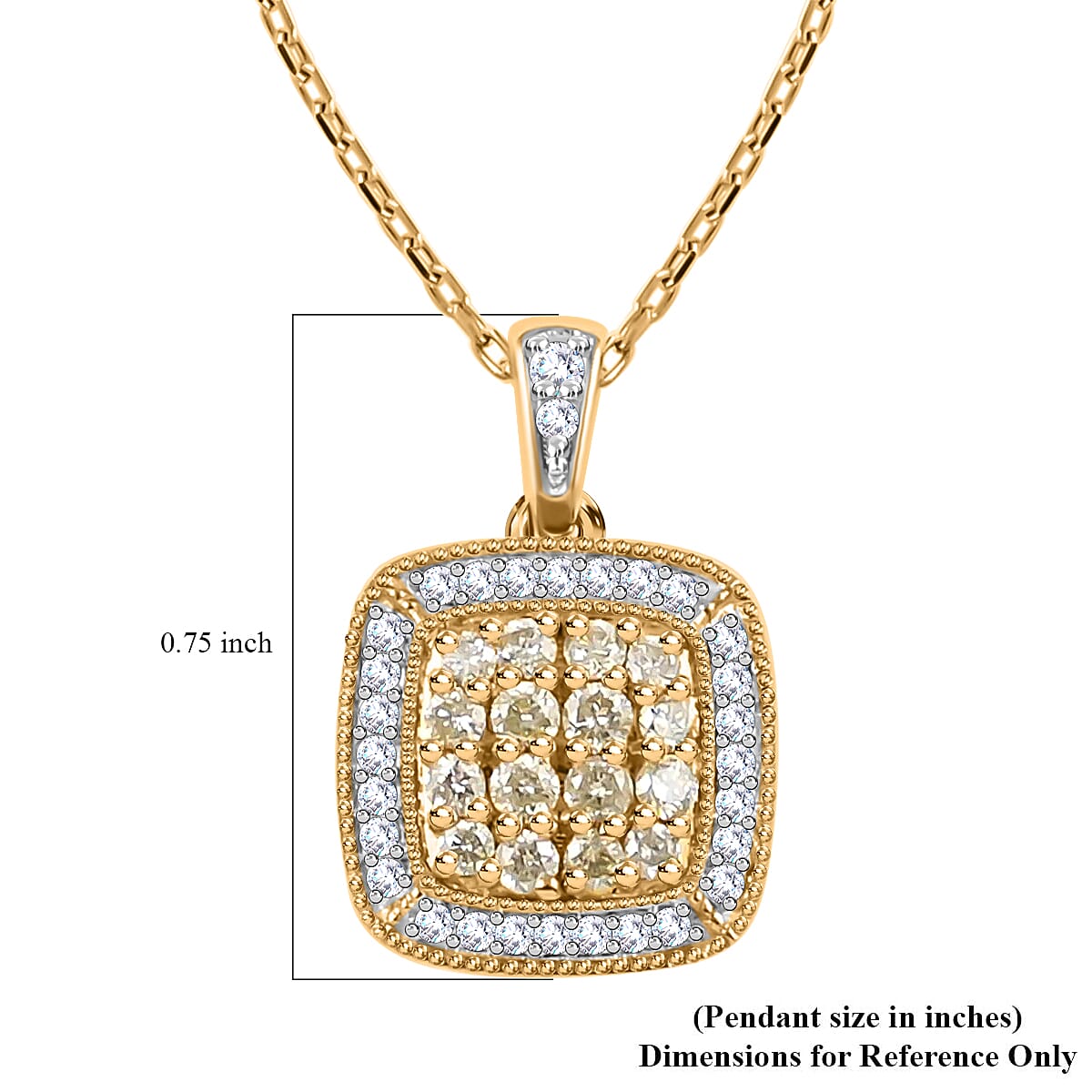 Natural Yellow and White Diamond Halo Pendant Necklace in Vermeil Yellow Gold Over Sterling Silver, Cluster Pendant Necklace, 18 Inch Necklace, Wedding Gift For Her 0.50 ctw