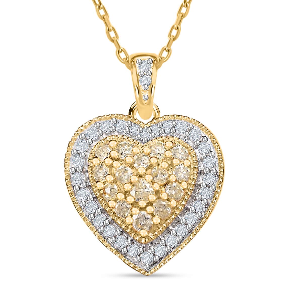 Natural Yellow and White Diamond Heart Shape Pendant Necklace 18 Inches in Vermeil Yellow Gold Over Sterling Silver 0.50 ctw image number 0