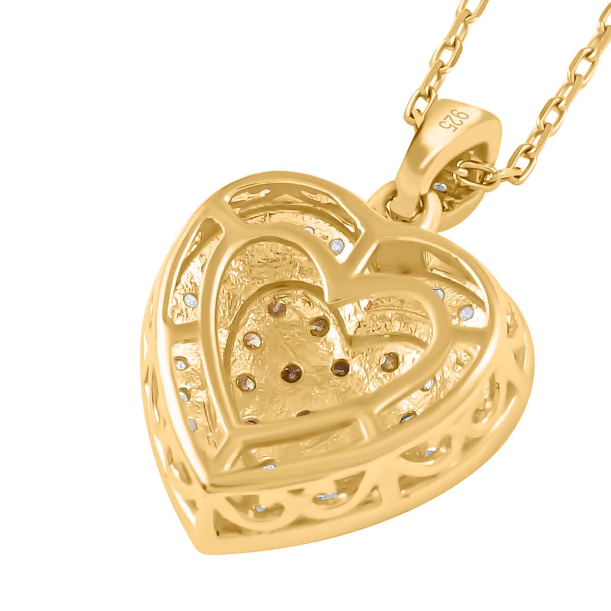 Natural Yellow and White Diamond Heart Shape Pendant Necklace 18 Inches in Vermeil Yellow Gold Over Sterling Silver 0.50 ctw image number 5