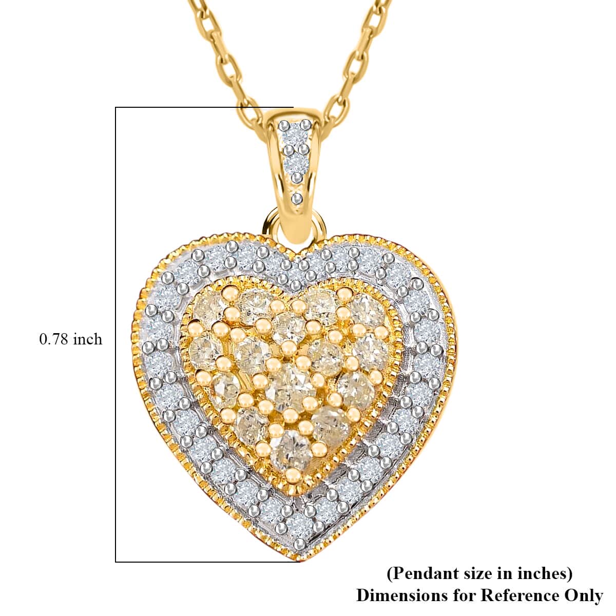 Natural Yellow and White Diamond Heart Shape Pendant Necklace 18 Inches in Vermeil Yellow Gold Over Sterling Silver 0.50 ctw image number 6