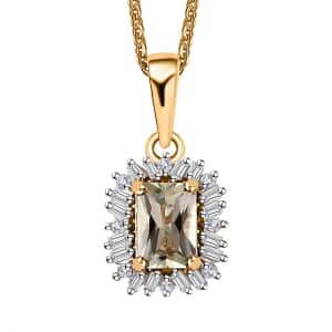AAA Turkizite and Diamond Sunburst Pendant Necklace 20 Inches in 18K Vermeil Yellow Gold Over Sterling Silver 0.80 ctw