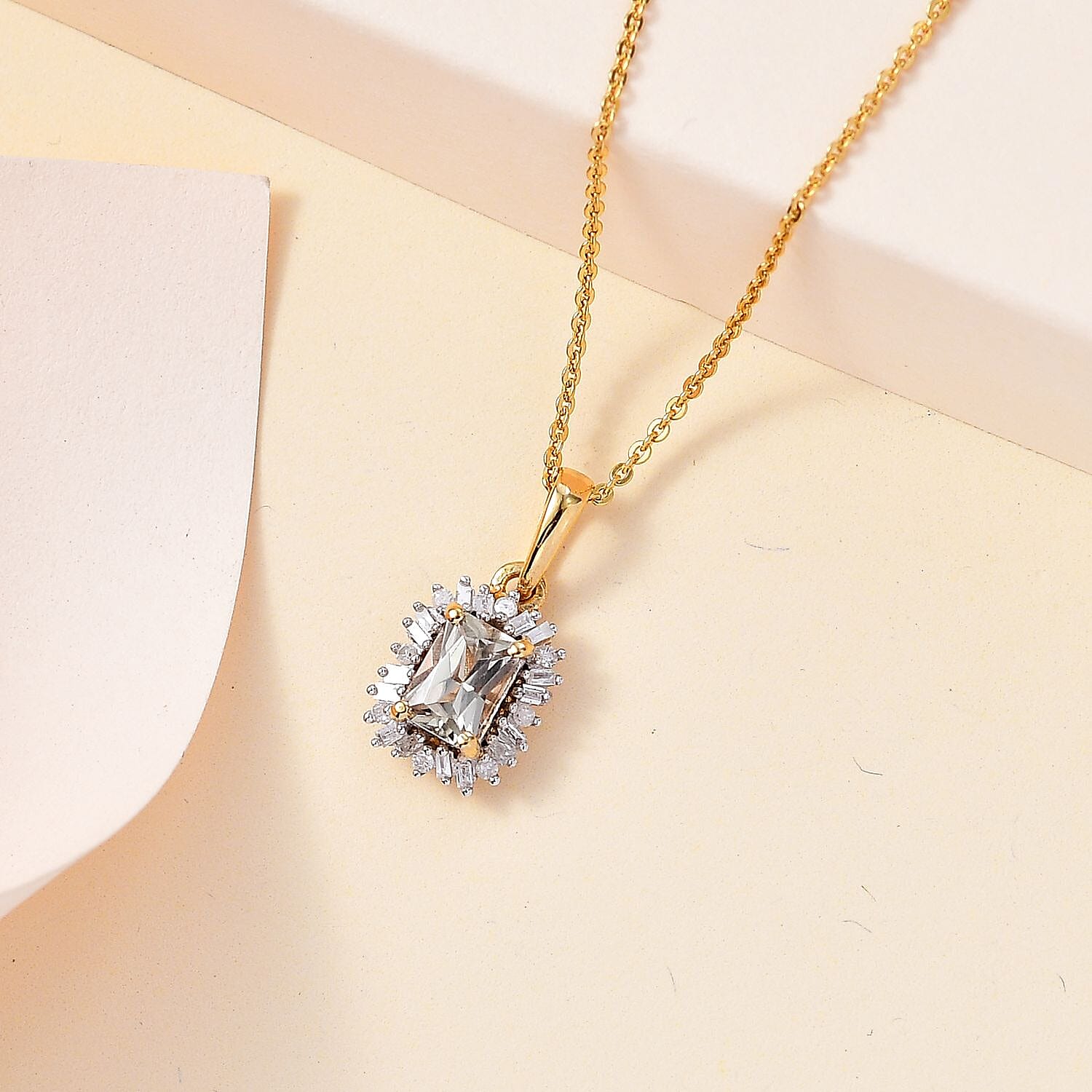 AAA Turkizite and Diamond Sunburst Pendant Necklace 20 Inches in 18K Vermeil Yellow Gold Over Sterling Silver 0.80 ctw