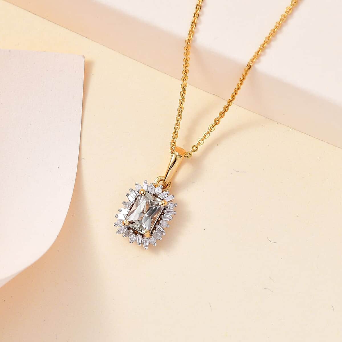 AAA Turkizite and Diamond Sunburst Pendant Necklace 20 Inches in 18K Vermeil Yellow Gold Over Sterling Silver 0.80 ctw image number 1