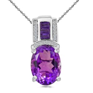 African Amethyst and White Zircon 10.00 ctw Art and Deco Pendant Necklace 20 Inches in Platinum Over and Rhodium Over Sterling Silver