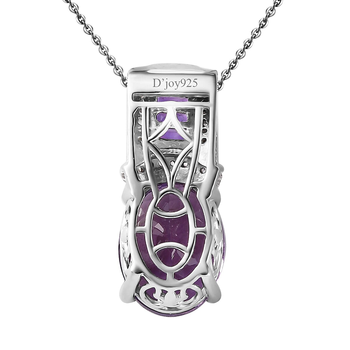 African Amethyst and White Zircon 10.00 ctw Art and Deco Pendant Necklace 20 Inches in Platinum Over and Rhodium Over Sterling Silver