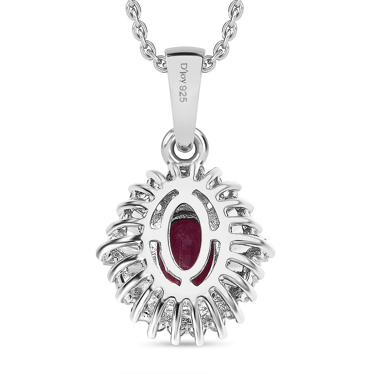 Montepuez Ruby and White Zircon Art Deco Pendant Necklace 20 Inches in Rhodium Over Sterling Silver 1.85 ctw